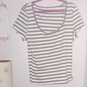 Hollister Olive and White Striped Tee